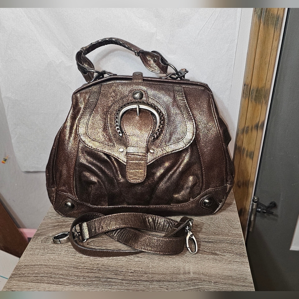 🌼SALE🌼Rare HYPE Metallic Costa del Sol Bronze Leather Satchel Shoulder Handbag